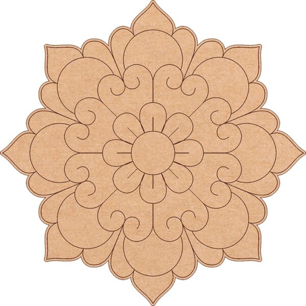 A pre marked MDF floral cut out in the shape of a rose. The cut out is ready to be painted or stained.