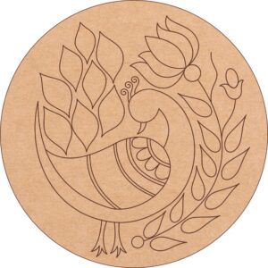 MDF bases with pre-marked peacock designs for crafting.