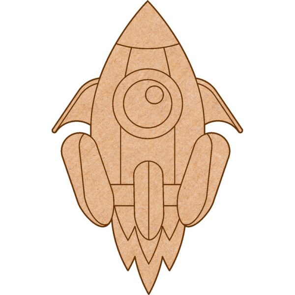 A red MDF rocket fridge magnet.